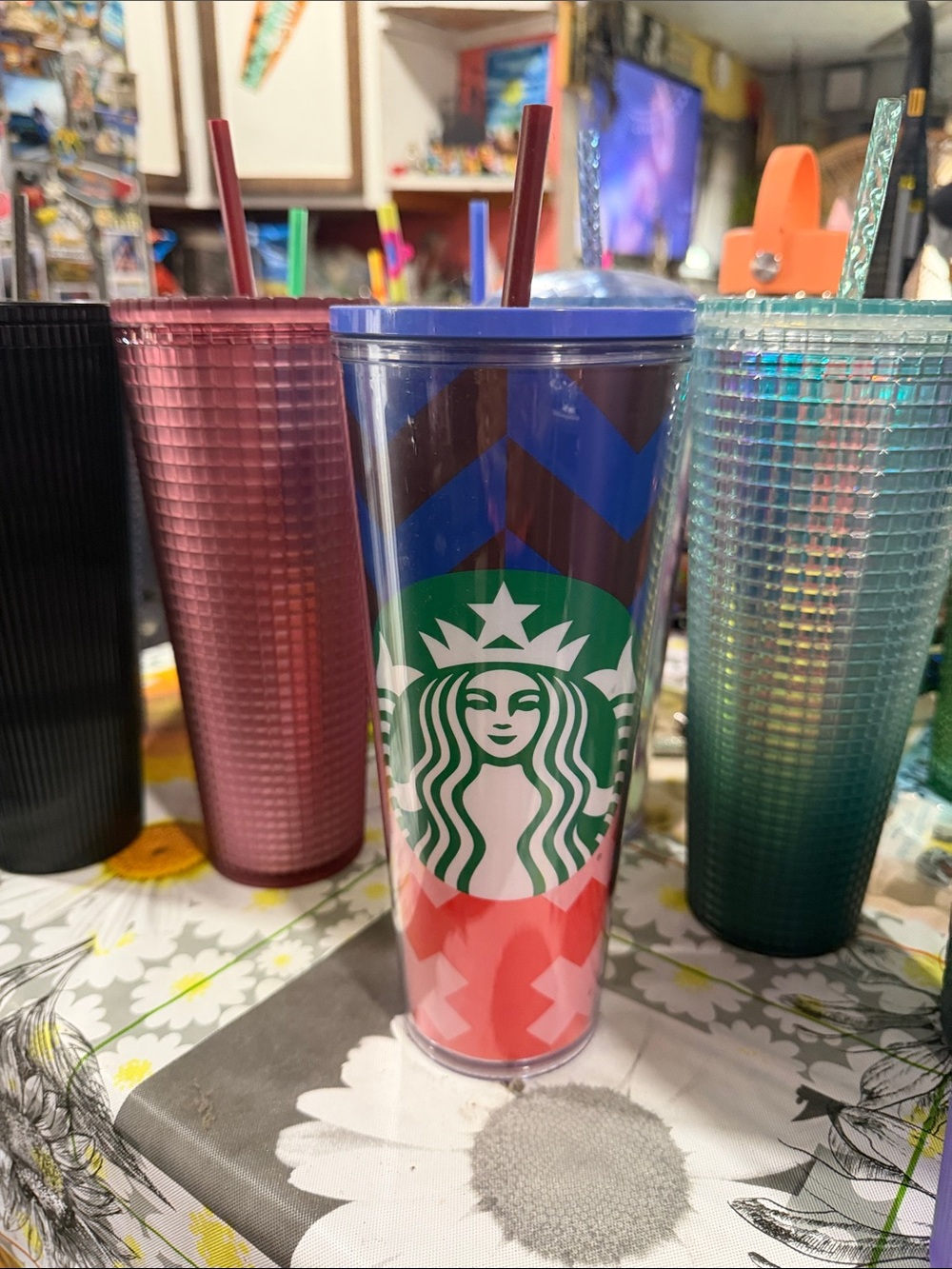 Starbucks Chevron Blue and Green Tumbler